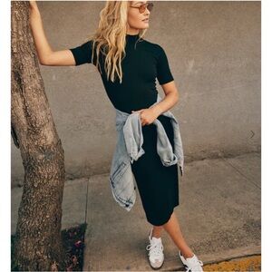 MARINE LAYER Lexi Rib Mock Neck Short Sleeve Midi Dress